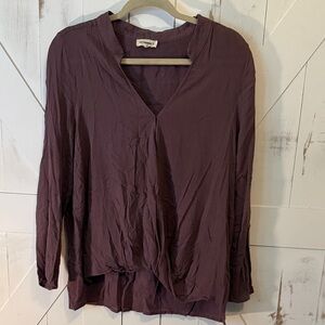 Women's Purple V-Neck Long Sleeve Blouse